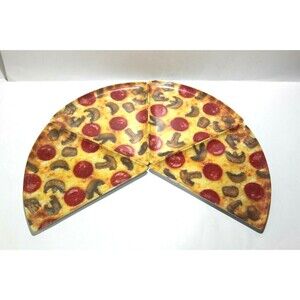 Lot of 4 Novelty Pizza Slice Plates Fun Kitchen Pepperoni Mushrooms 9" x 8.5" EC